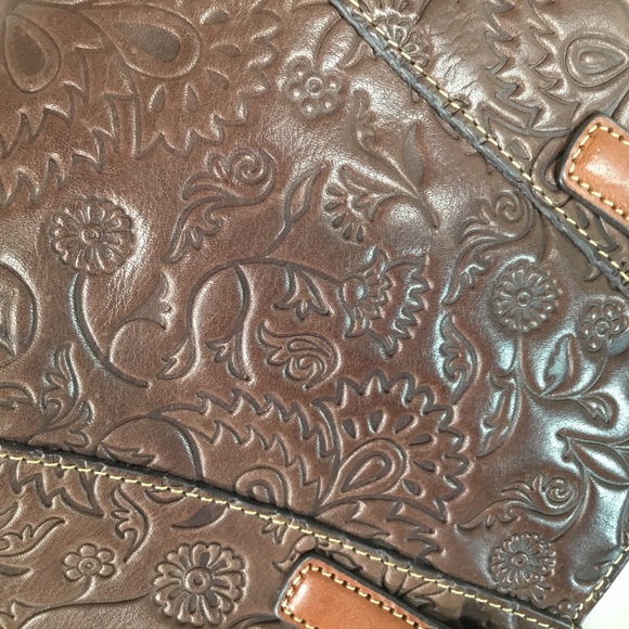 FOSSIL TWO TONED LEATHER EMBOSSED PURSE/HANDBAG - Picture 12 of 13